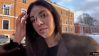 A Stunning Woman Receives A Tip For Walking Around With Semen On Her Face In A Public Setting - Cumstroll